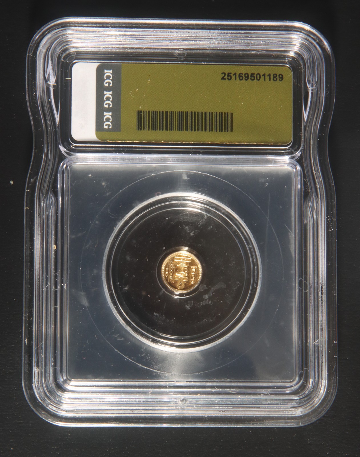 ND EYE OF RA 1/500 oz .9999 Gold ICG MS70 Lot 160854