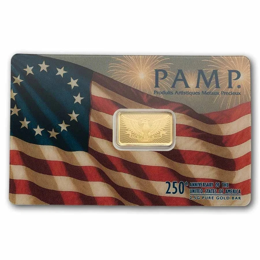 2.5 gram Gold Bar – PAMP 250th Anniversary of the USA