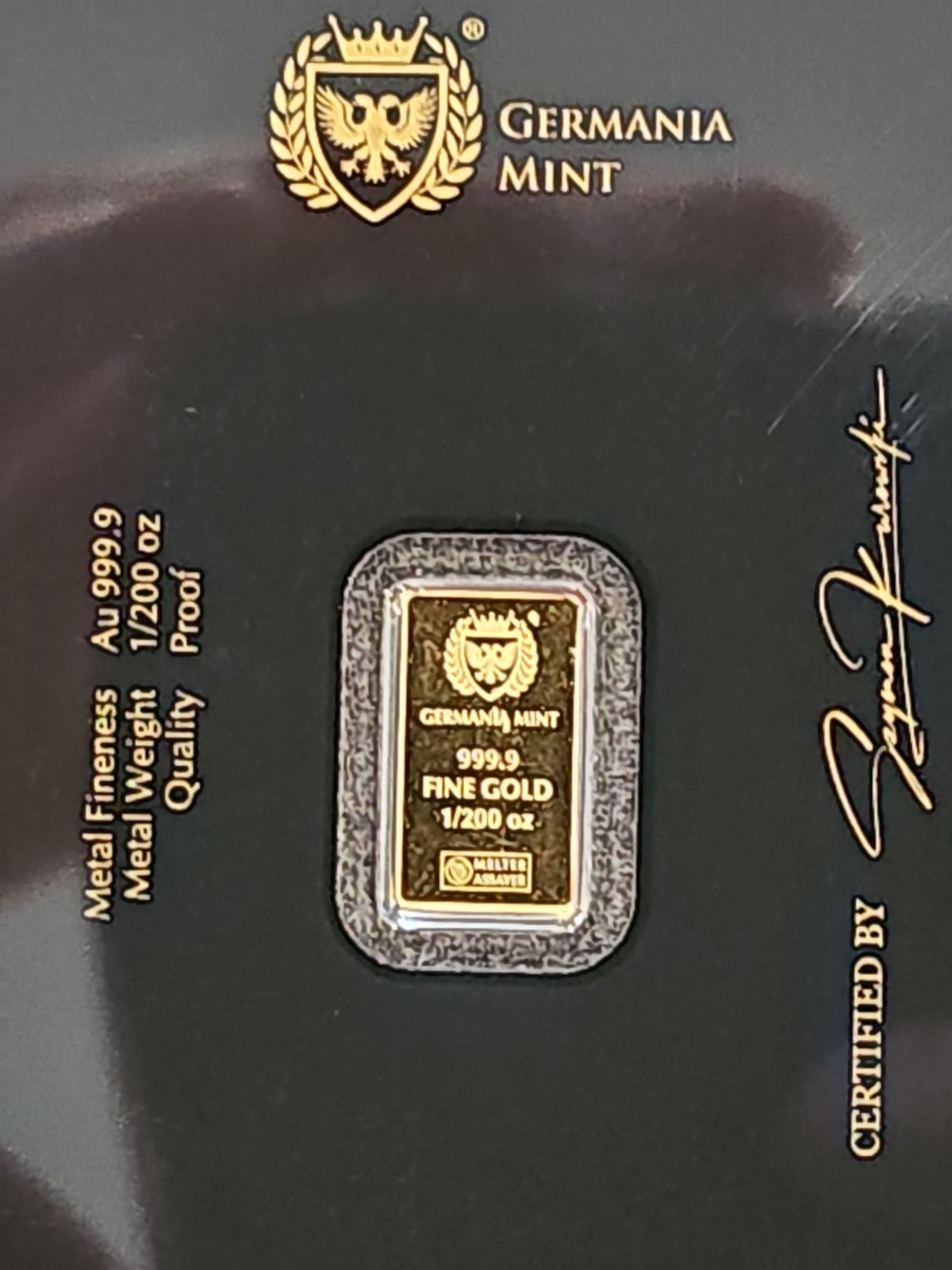 Germania Mint 1/200 oz Fine Gold Bar Sealed Certified Assay Card