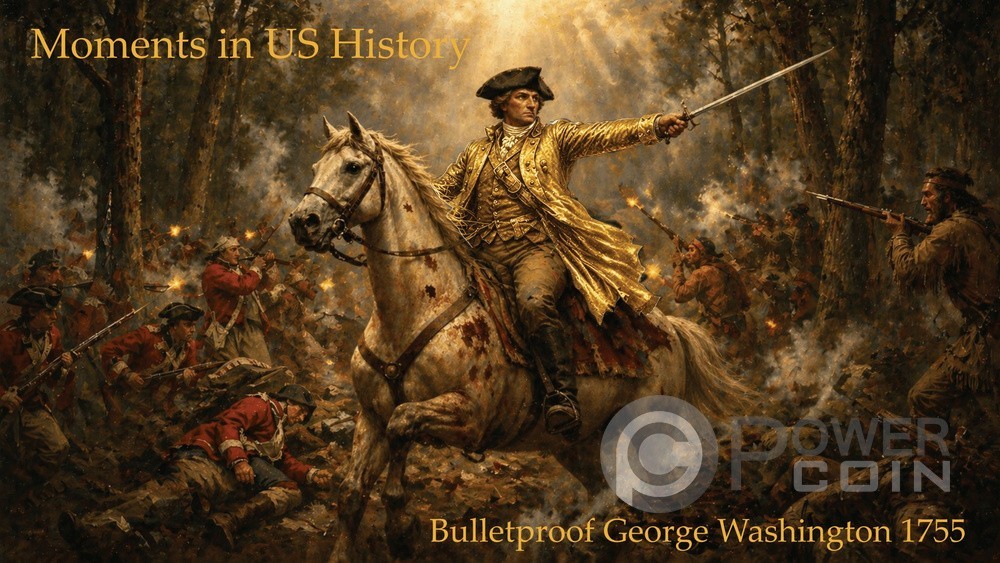 BULLETPROOF GEORGE WASHINGTON 1755 Shaped 1/1000 Oz Gold Medal 2026