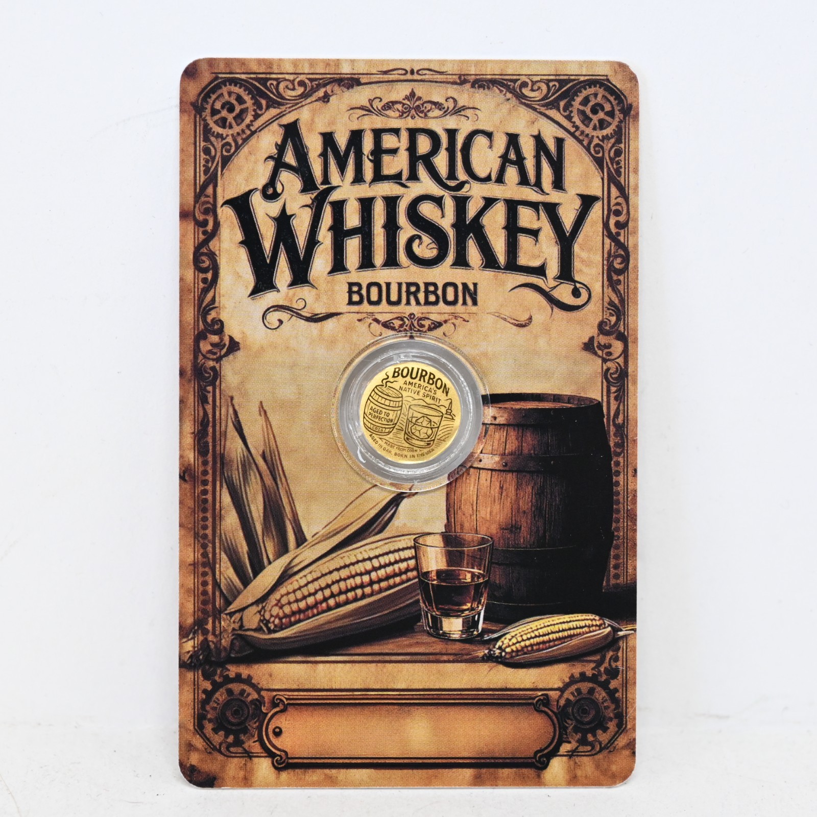 2026 American Whiskey Bourbon 1/1000-oz .9999 Gold Coin in Card (slx5262)