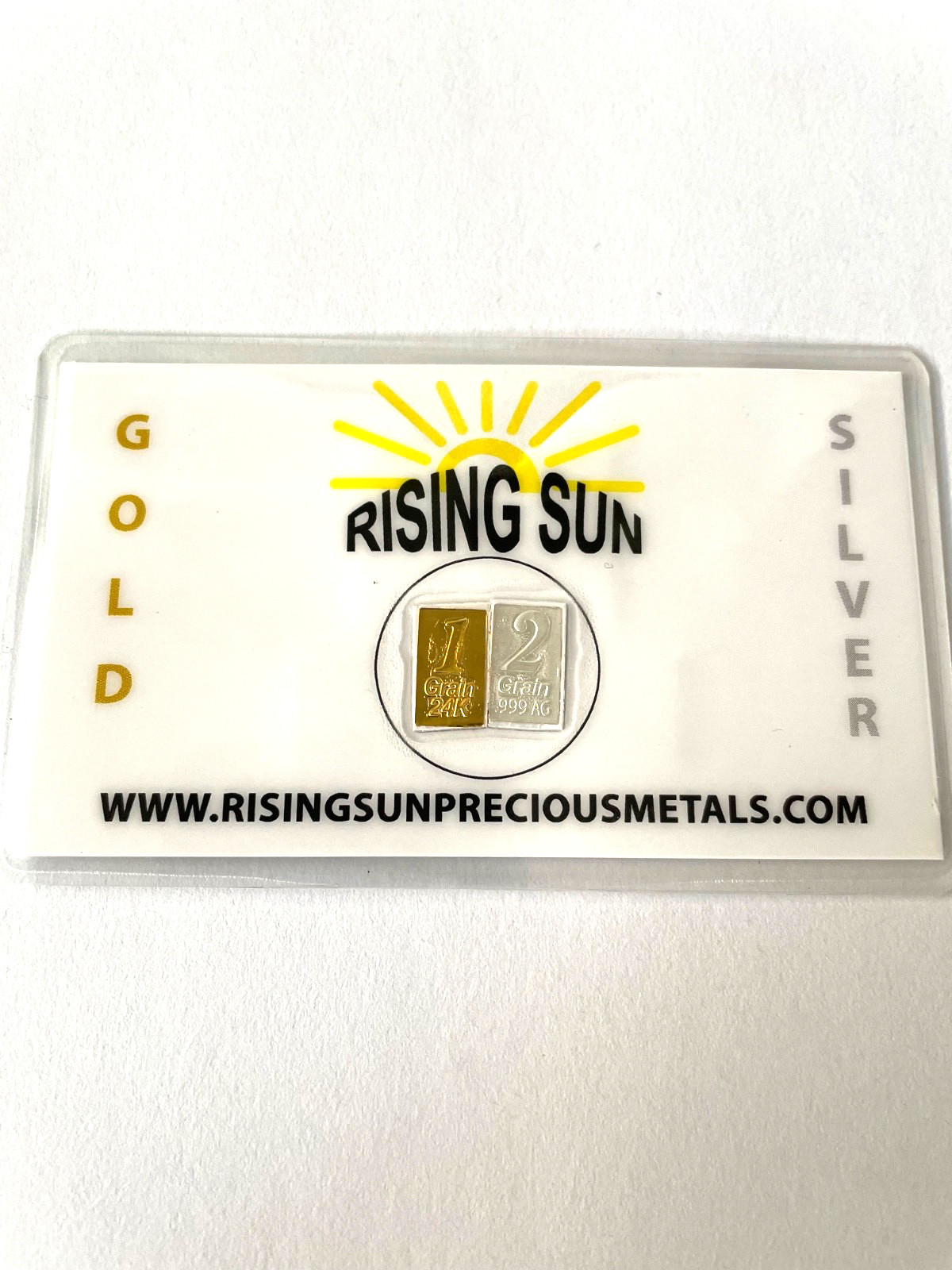 1- 24k Gold Bars and 1- Silver Bar sealed In card Rising Sun Precious Metals