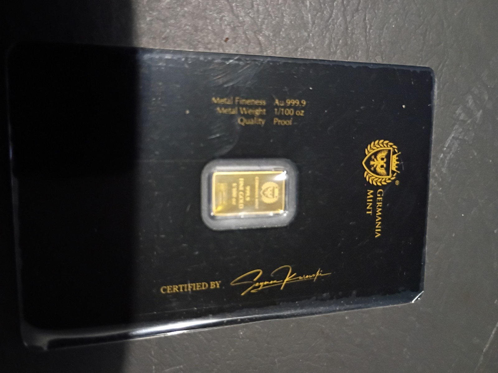 Germania Gold Bullion – 1/100 oz Gold Proof Bar In Assay Warrior Princess-SEALED