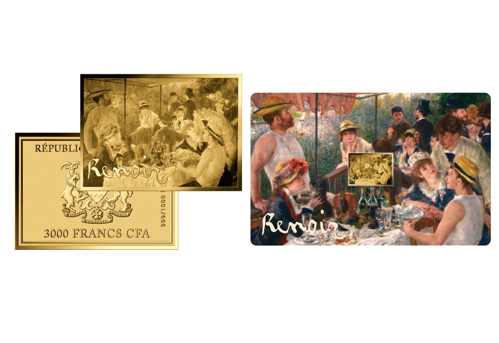 Renoir The Rowers Breakfast 1/1000 Oz Gold 999 Coin card Chad 2024