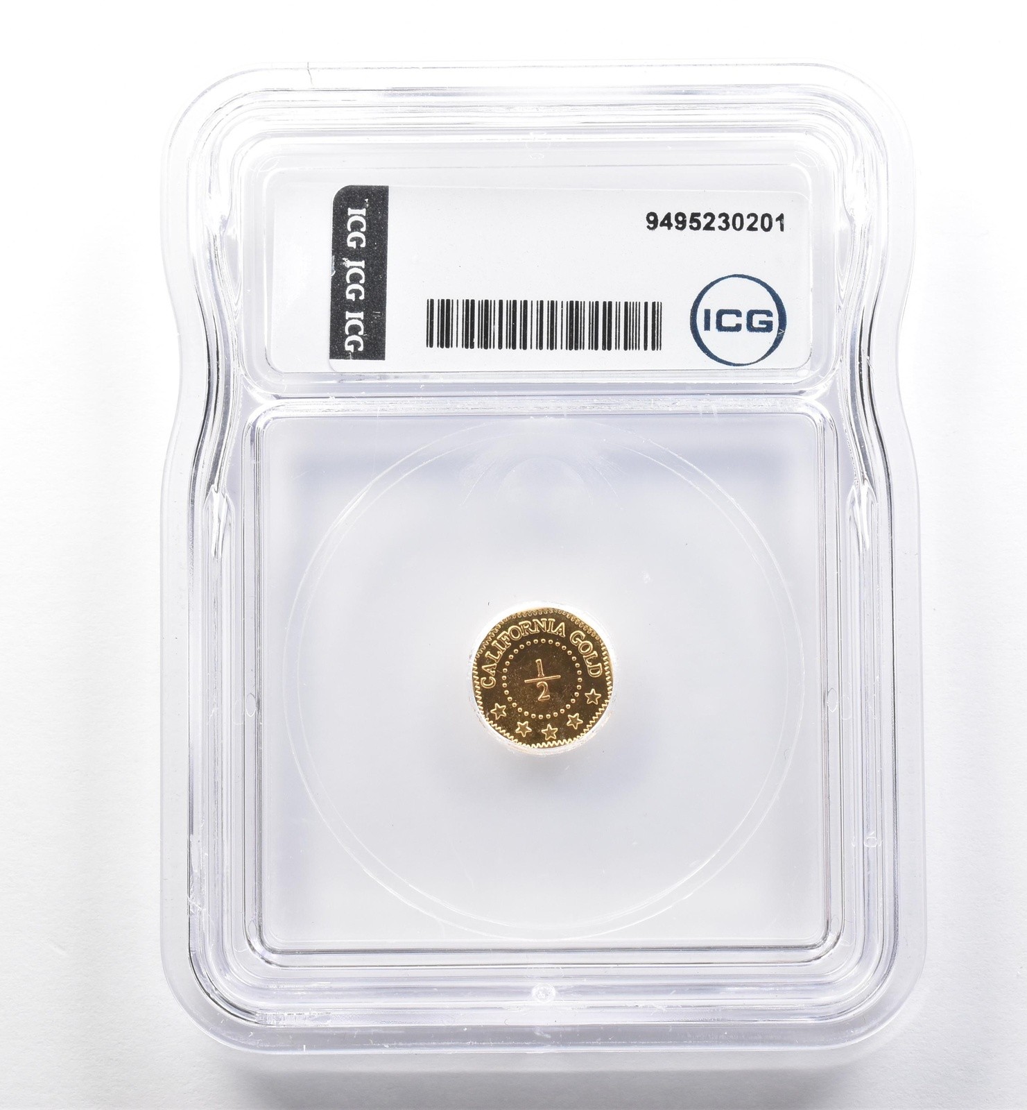 (1854) California Fractional Gold Token Liberty Head 1/2 Dollar MS67 ICG *7437
