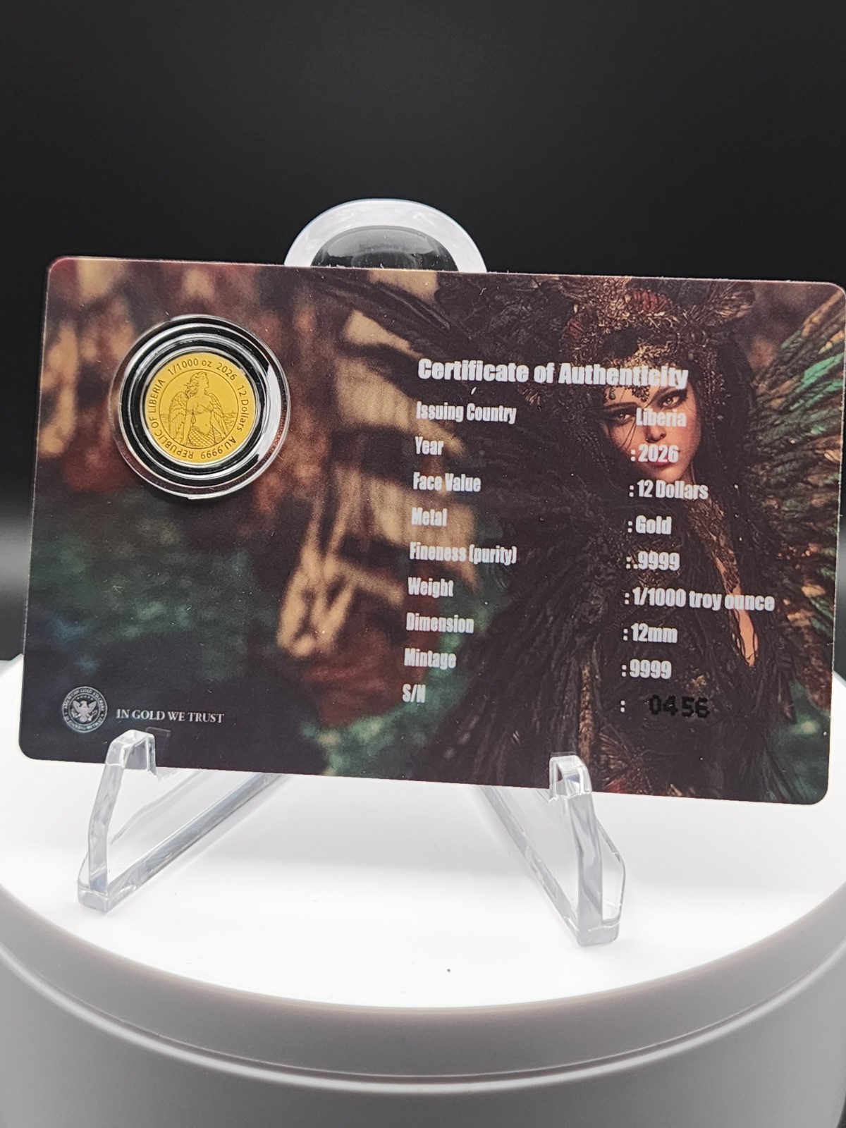 SIREN 1/1000 oz Fine Gold 12mm Coin in Capsule Card 12$ Republic of Liberia 2026