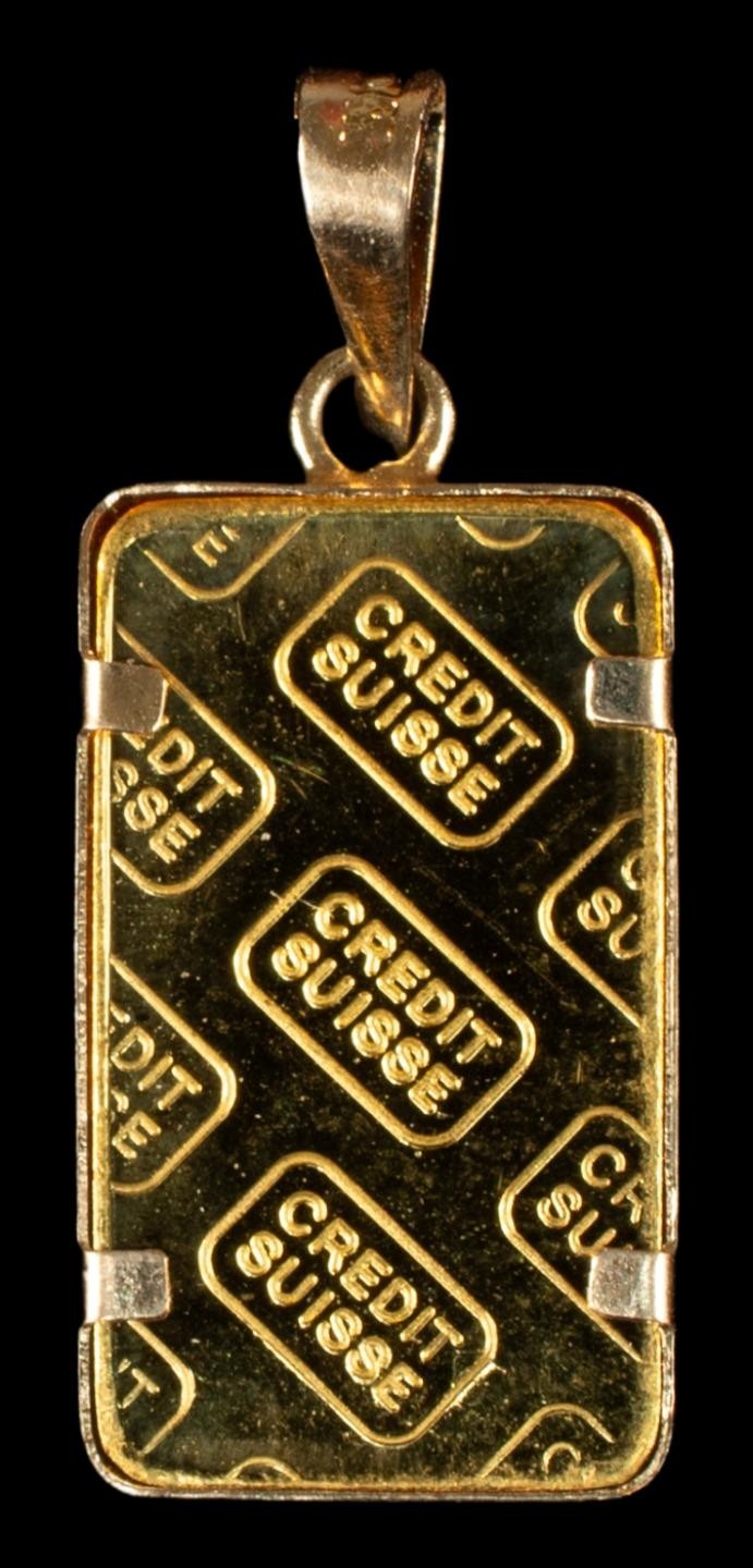 1 Gram Gold Bar Pamp Suisse 999.9 Fine In 14k Gold Bezel Serial #48994