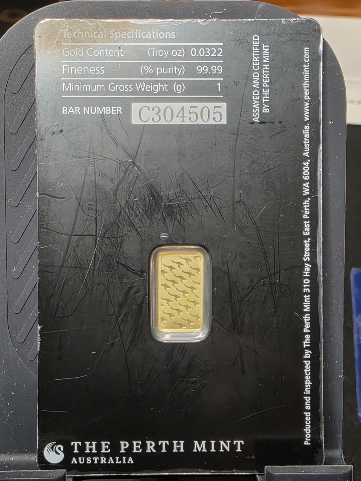 The Perth Mint Australia 1g Gold Bullion Bar 99.99% Pure 999.9 Fine Gold