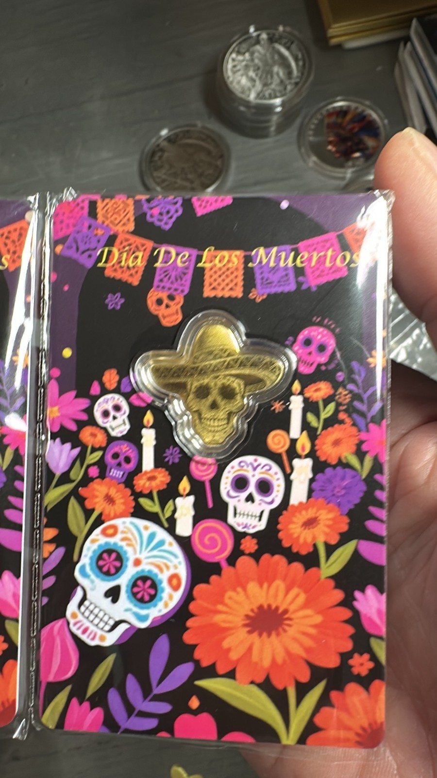 2026 Liberia 1/1000th Gold Carded Dia De Los Muertos Special Shaped with Capsule