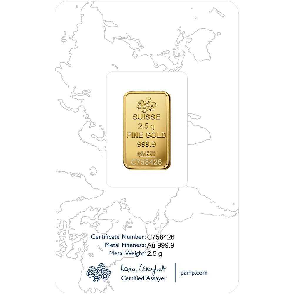 2.5 gram Gold Bar – PAMP Suisse – Rosa – 999.9 Fine in Sealed Assay