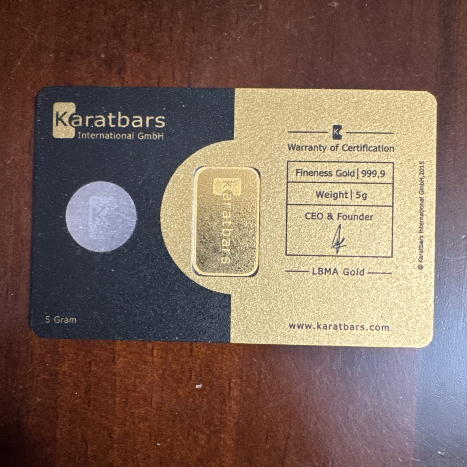 Karat Bar Nadir 5 Gram Gold Bar .9999 Fine 24K | Sealed Assay, Virgin Uncirculat