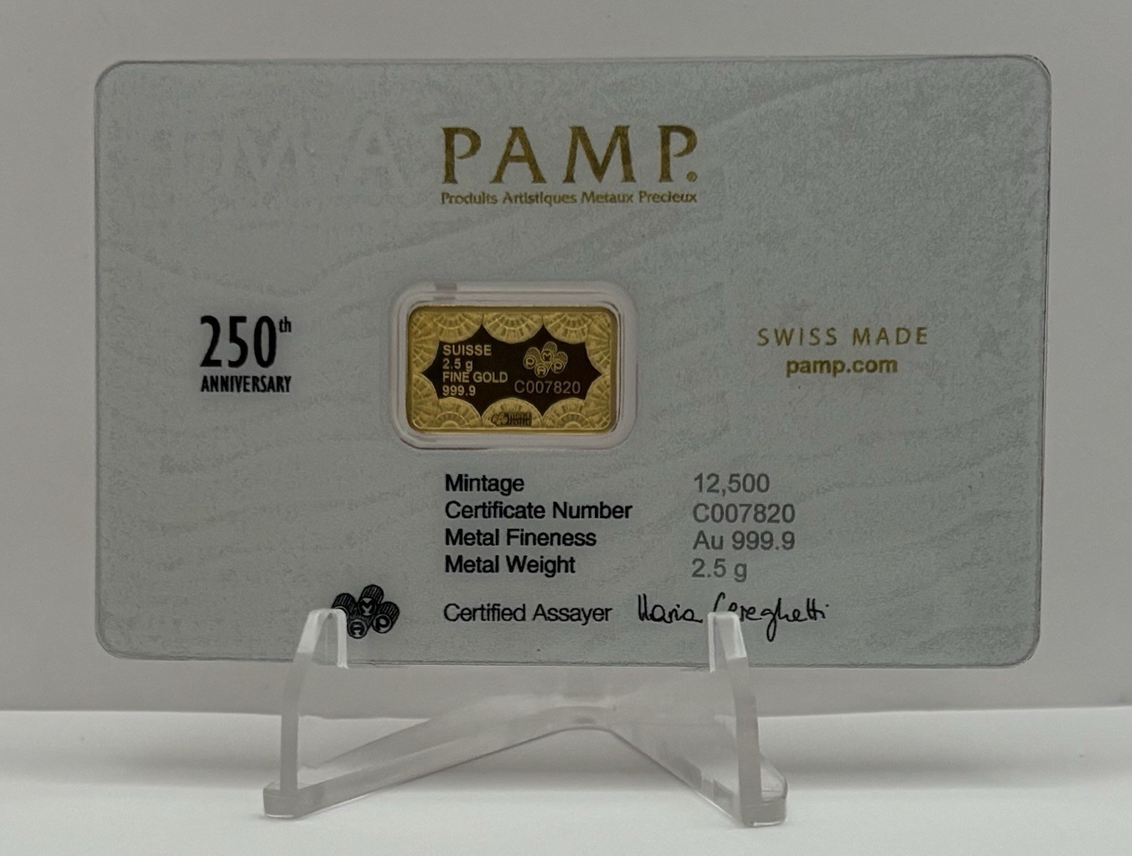 2026 PAMP 2.5 gram 250th Anniversary USA .9999 Gold Bar in Assay Card