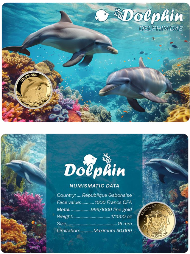 Dolphin 1/1000 Oz Gold 999 coin 3000 Francs Chad 2025