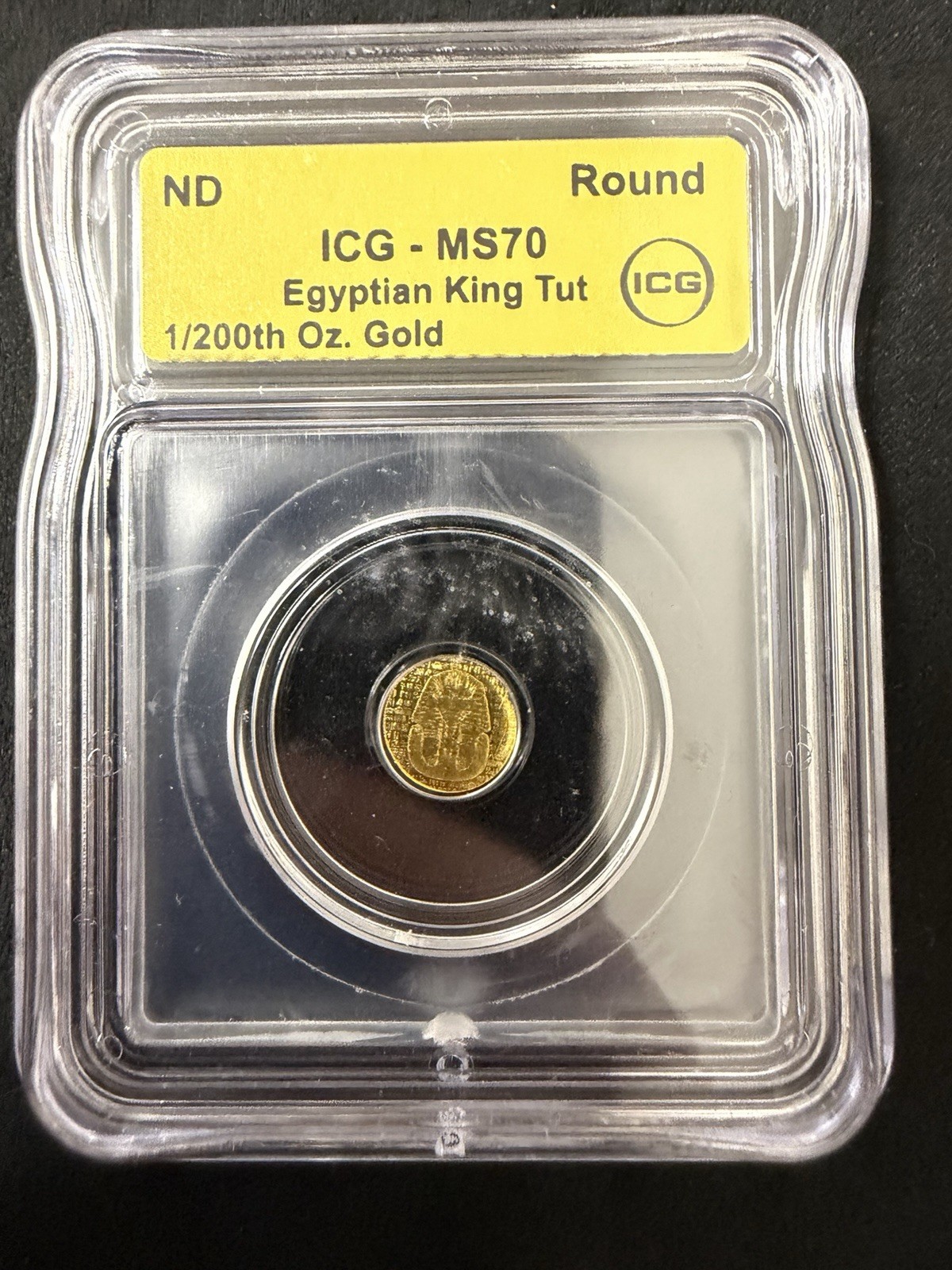 ICG MS70 Egyptian King Tut Gold Round 1/200 oz Gold Composition Round