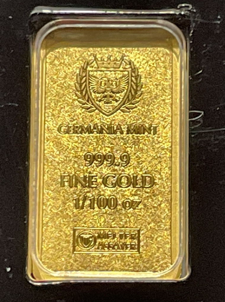 Germania Mint 1/100 oz Gold Bar in Plastic Capsule