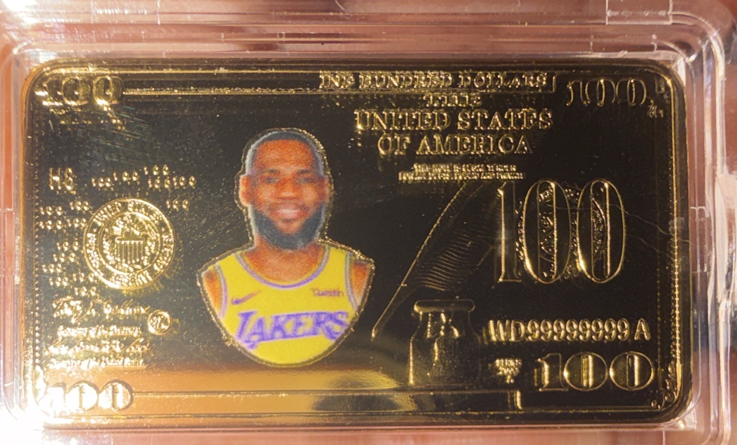 LeBron James 1000g 0.99999 Fine Gold Bar USA $100 Design