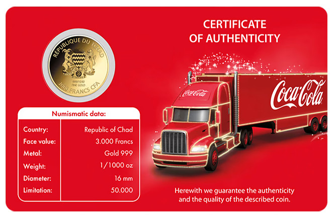 Coca Cola Christmas 1/1000 Oz 999 Gold 3 coin cards Album