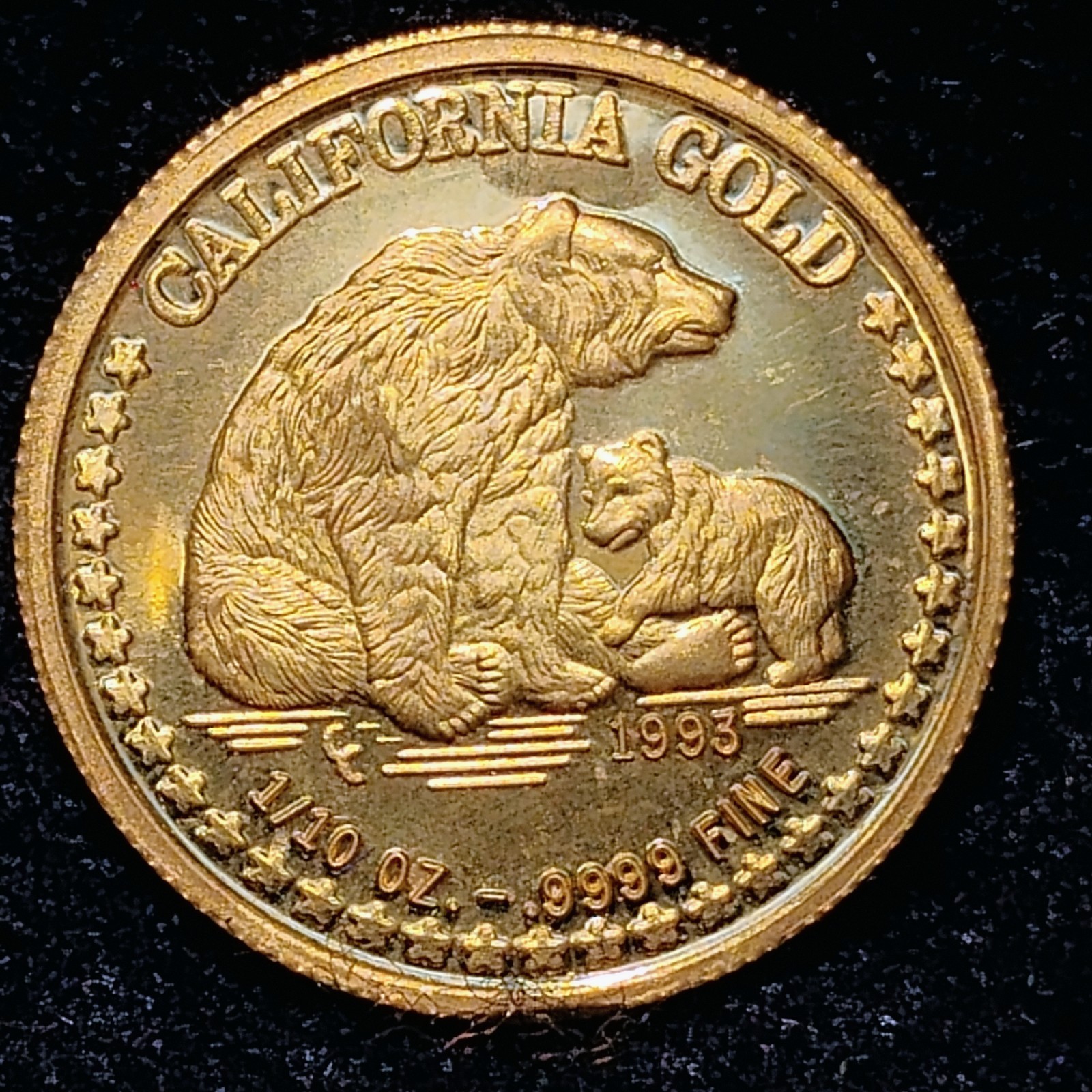 1991 ~ THE GREAT SEAL OF THE STATE OS CALIFORNIA ~ 1/10oz .9999 GOLD ROUND