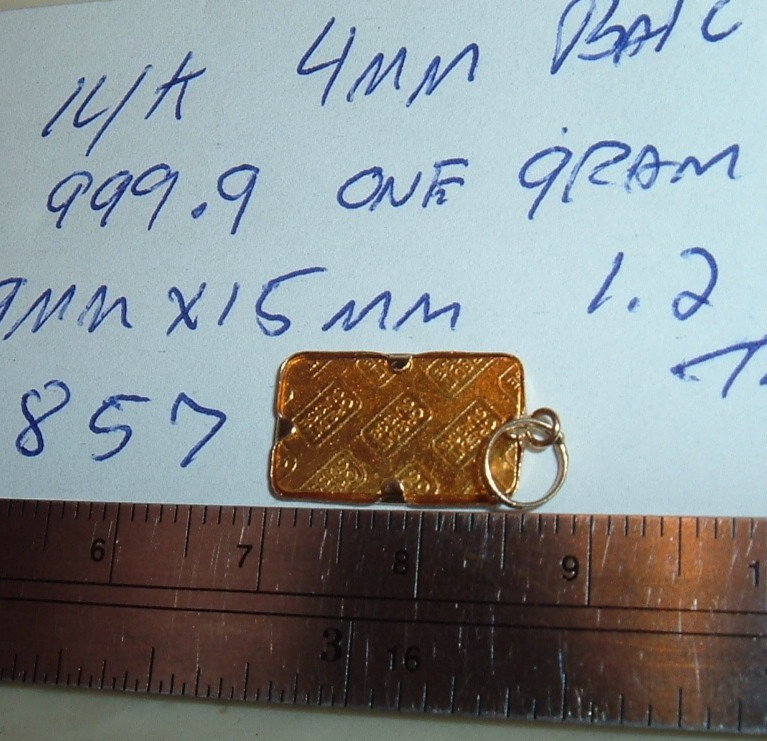 24K GOLD Credit Suisse 999.9 FINE INGOT 1G BAR 14K PENDANT BEZEL FOR CHAIN 1.2g