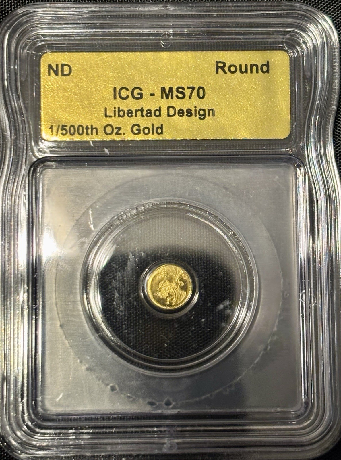 ICG MS70 Libertad Design 1/500th Oz Pure .999 Fine Gold – Gold Label