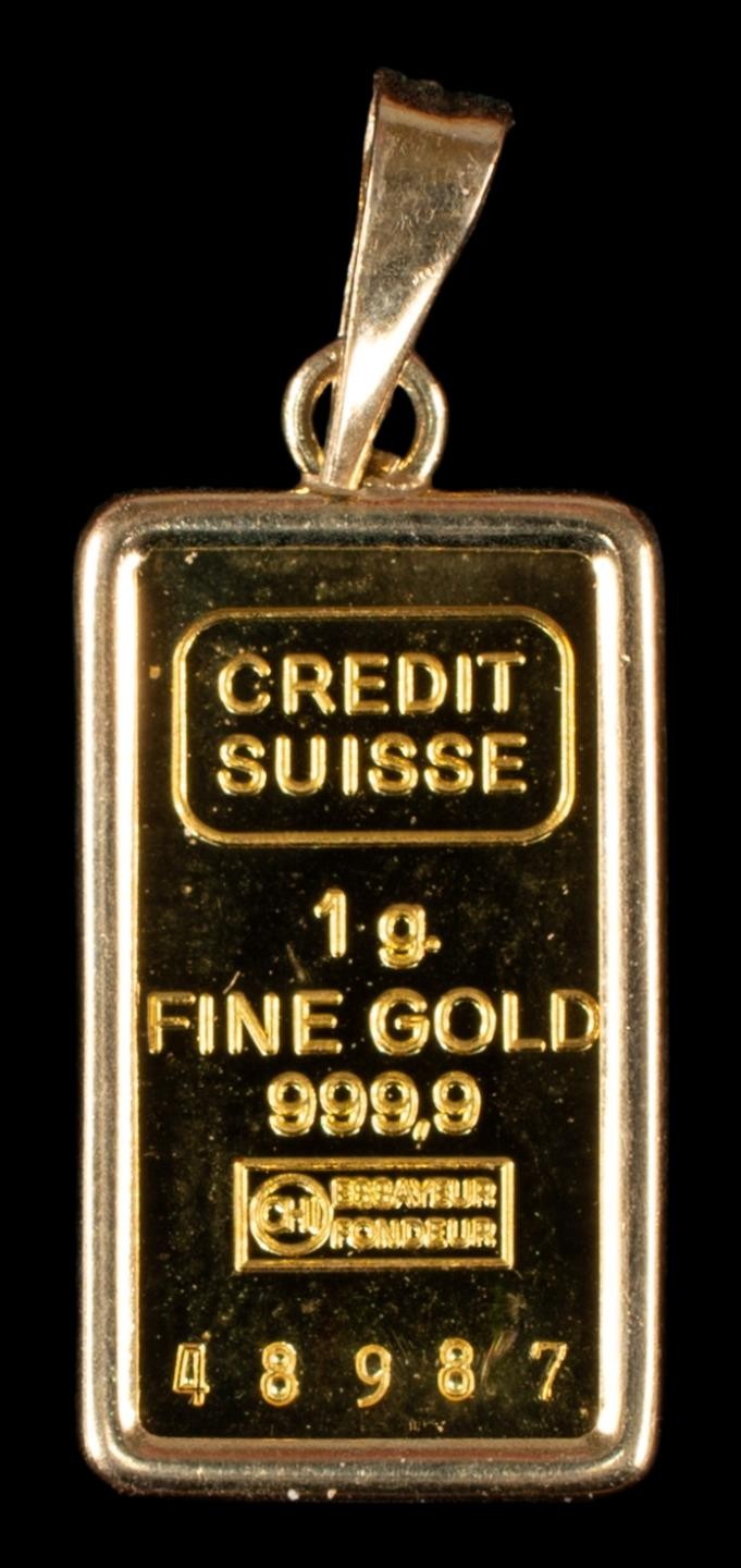 1 Gram Gold Bar Pamp Suisse 999.9 Fine In 14k Gold Bezel Serial #48987