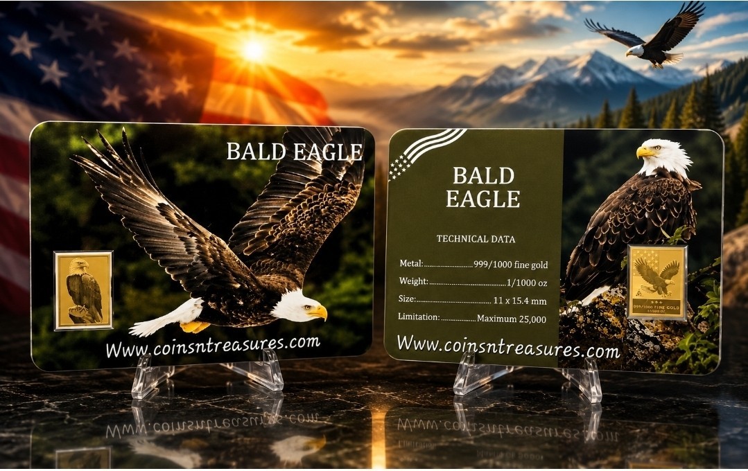 Bald American Eagle 1/1000 Oz Gold 999 Coin in Card