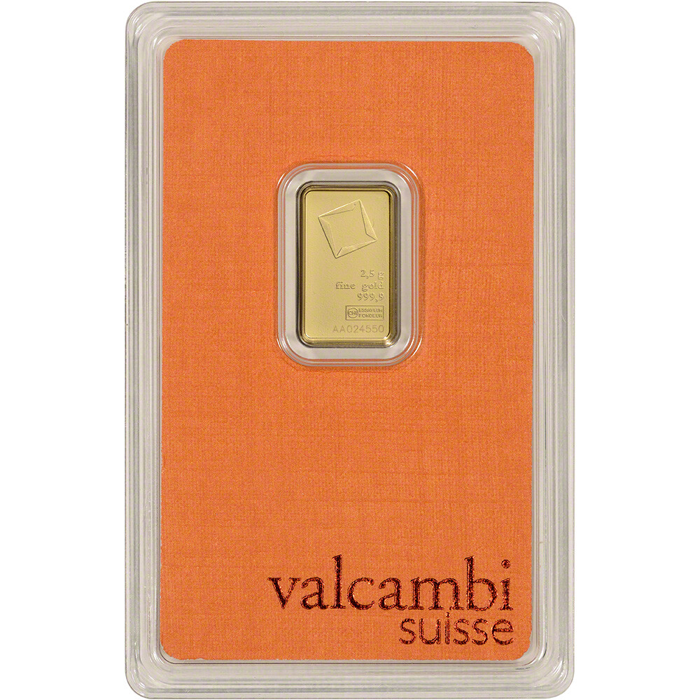 2.5 gram Gold Bar – Valcambi Suisse – 999.9 Fine in Sealed Assay