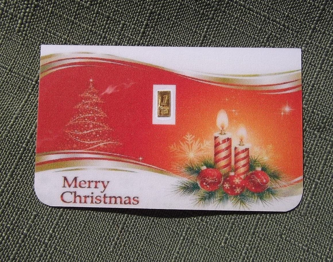 1 /15th Gram GOLD BAR PURE 999.9 FINE BULLION MINTED CERTIFIED MERRY CHRISTMAS.
