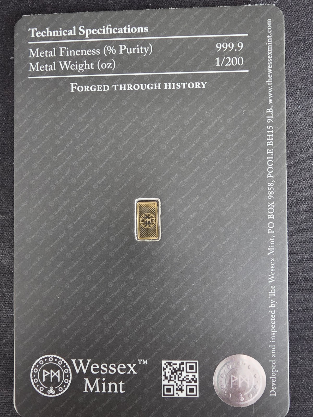 Panda 1/200th oz Fine Gold 999.9 Bullion Bar ingot in Blister by Wessex Mint