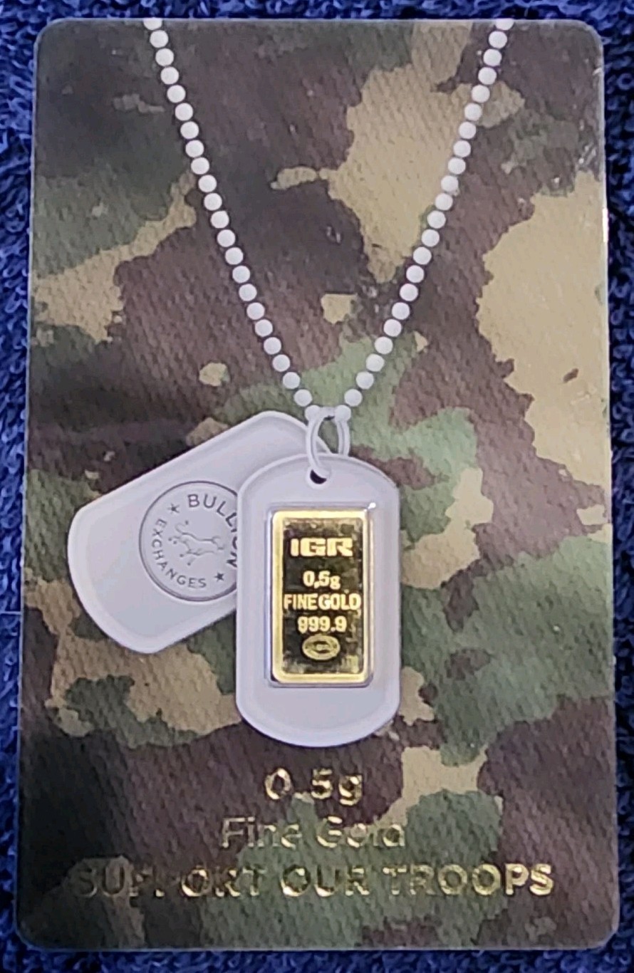 1/2 Gram .5 IGR Support Our Troops 999.9 Fine Gold Bar Factory Seal #BEA12337