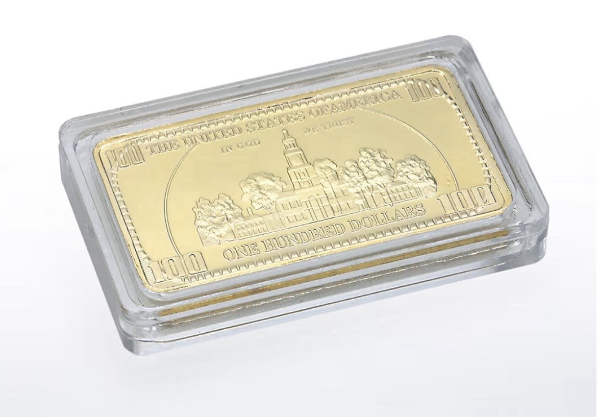 USA 100 Dollar Bullion 24k Gold Bar American Metal Coin Golden Bars USD With Cap