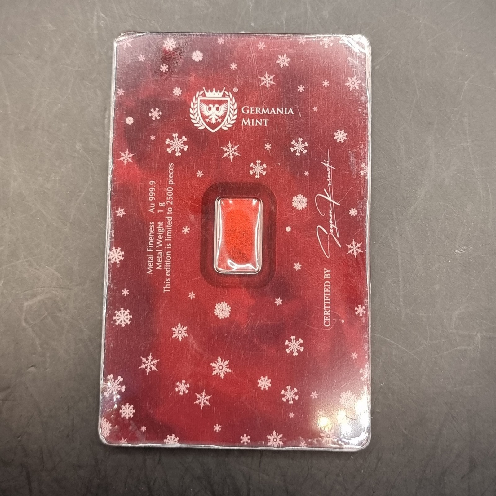 Germania Mint 1g Fine Gold Bar 24 Karat Christmas Limited Edition