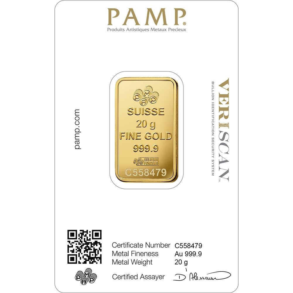 20 gram Gold Bar – PAMP Suisse – Fortuna – 999.9 Fine in Sealed Assay