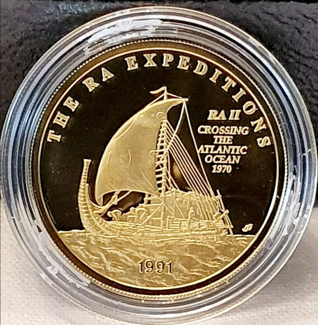Thor Heyerdahl Autograph Gold 100 Tala Ra 2 and 2 silver Kon-Tiki and Ra 2 RARE!