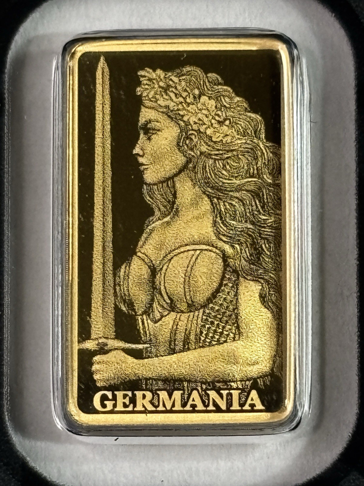 Germania Mint 1/200oz Gold Lady Germania Proof Bar in Safepack Assay Card