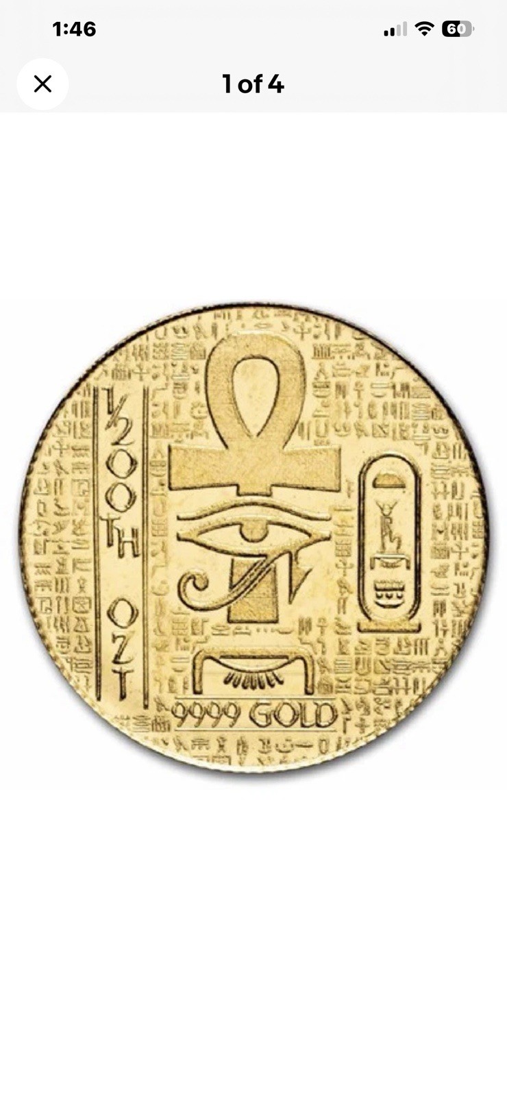 ⭐️Egyptian Golden Ankh 1/200 oz .9999 Gold Coin In Capsule W/ 3D Printed Stand