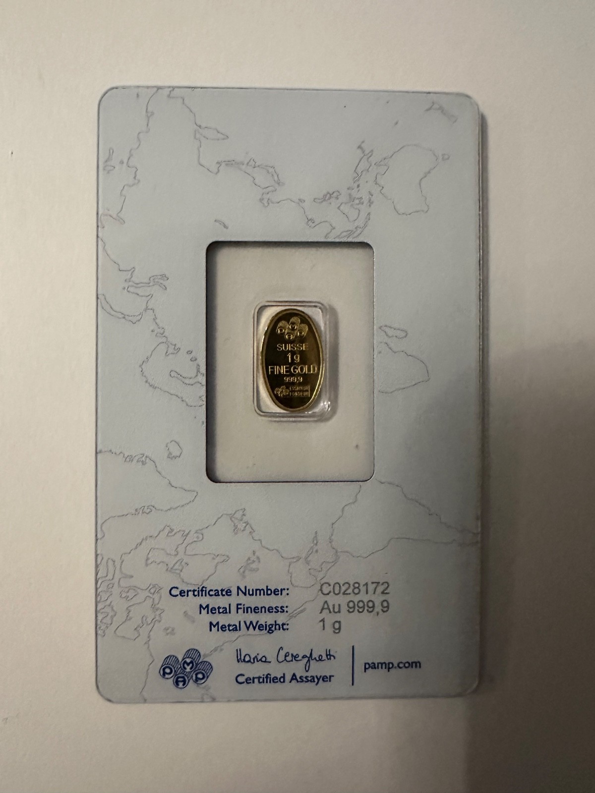 Rare PAMP Suisse Maria 1g Gold Bar Oval Round Bar 999.9 Fine Gold Goldbarren