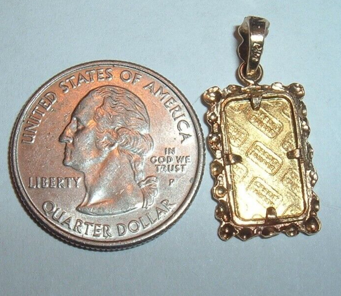 24K GOLD Credit Suisse 999.9 FINE INGOT BAR 14K NUGGET BEZEL PENDANT CHAIN 3.4g