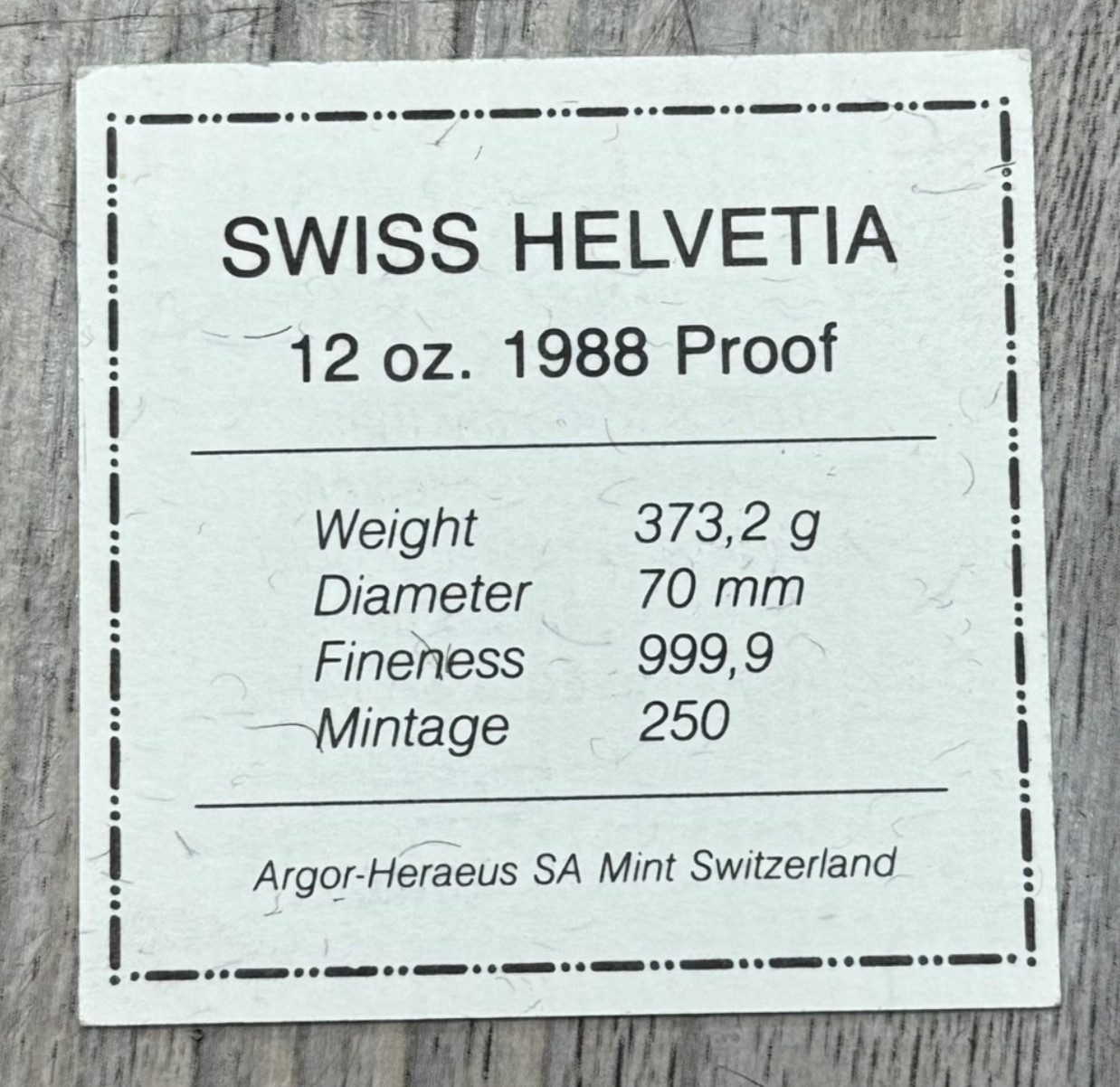 1988 Swiss Helvetia 12ozt. .9999 Gold Lion of Luzern Proof Coin OGP & COA