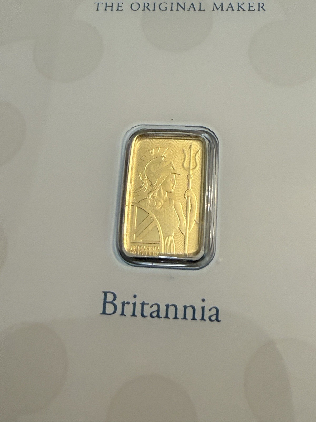 Royal Mint Britannia 1 Gram Gold Bar – Large Assay Card