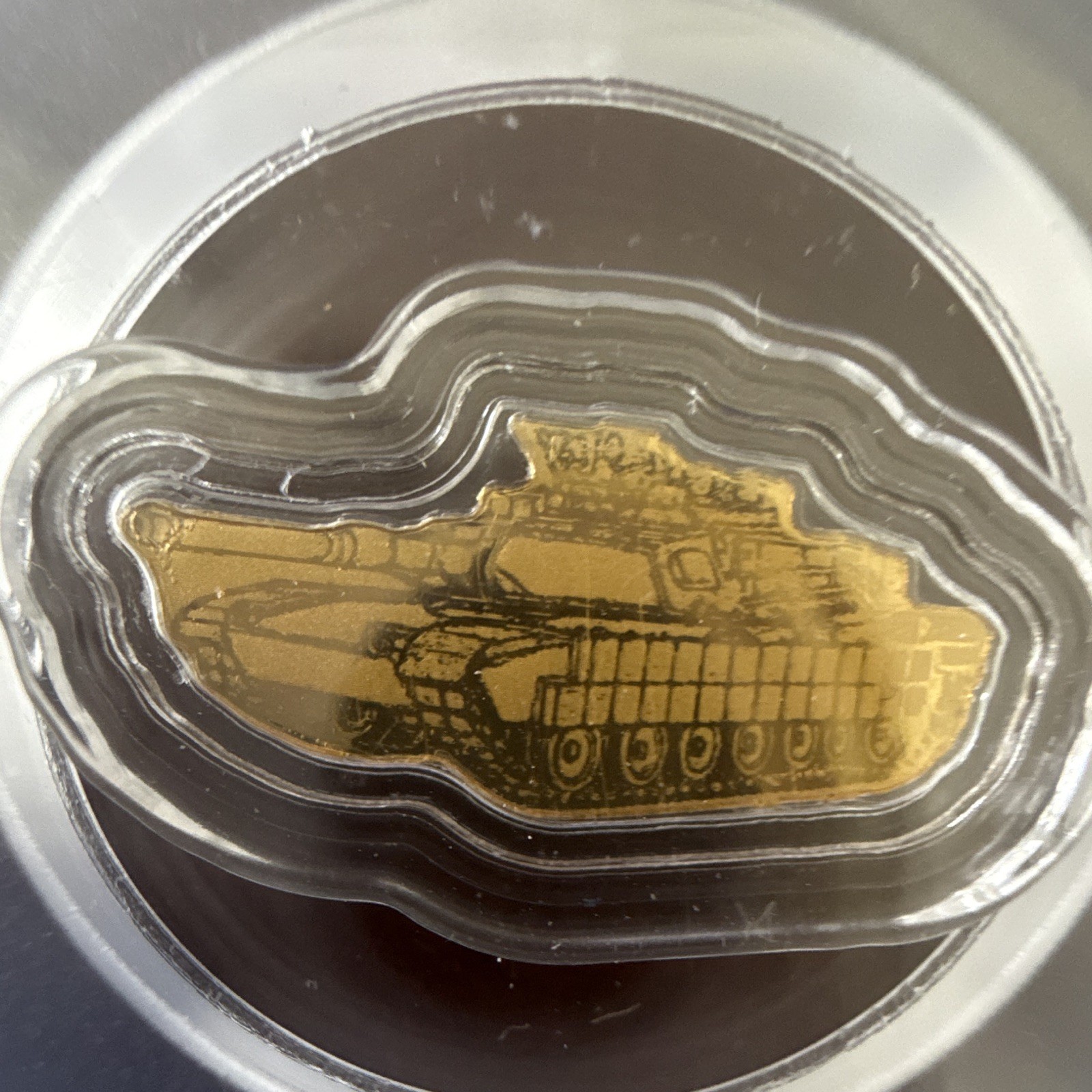 ICG MS70 Gold Army Tank Shaped Bullion 1/1000 oz Total Gold Content