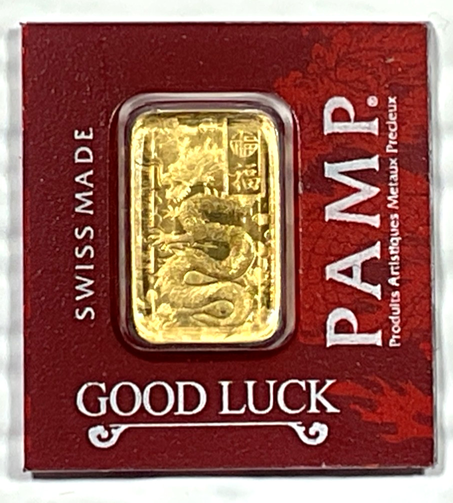 PAMP Suisse Good Luck Dragon 1 Gram .9999 Gold Bar Multigram Year Of The Dragon
