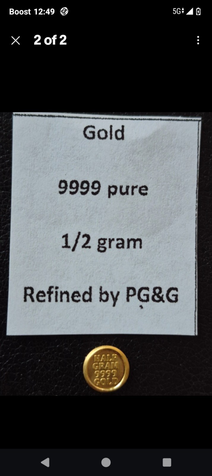 Gold 999 Pure 1/2 Gram Refined By PG&G “Rare”
