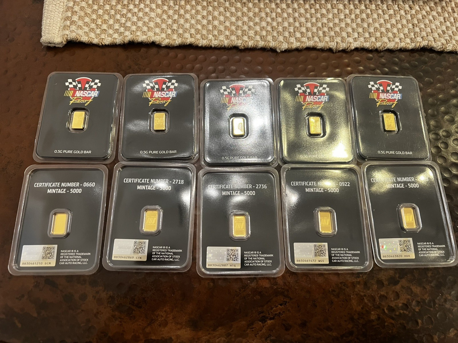 NASCAR 24k .5 gram Gold Bar .9999 Mexico International Cup Certified Buillion