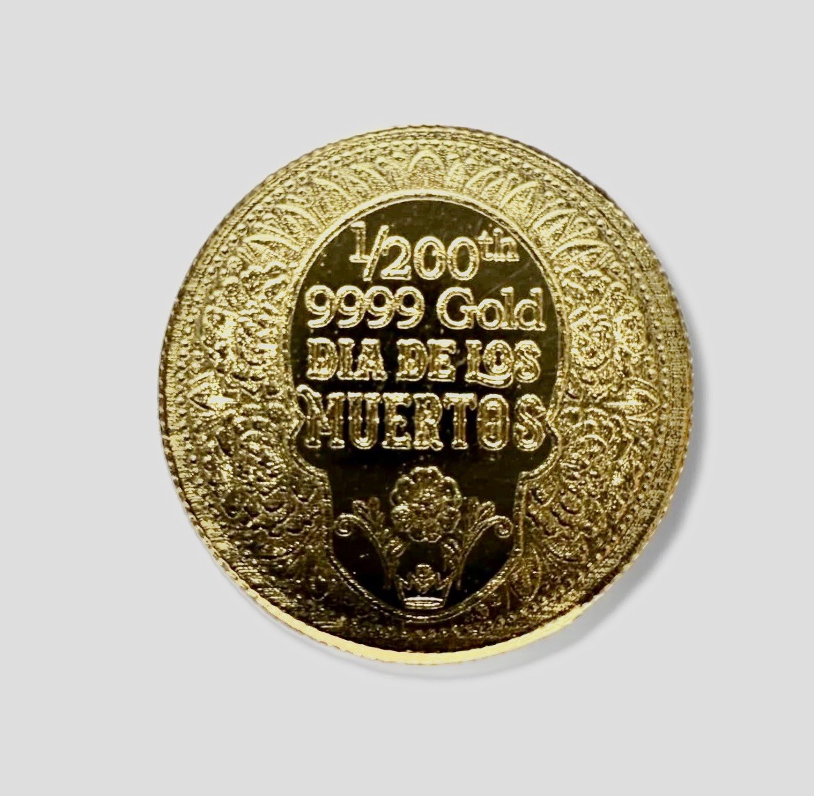 1/200 oz .9999 Fine Gold Round 💀Sugar Skull in Capsule Day of the Dead 💀