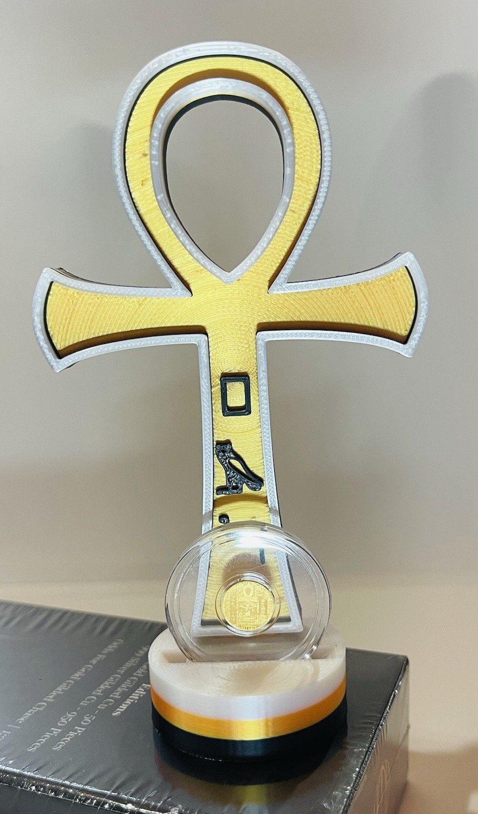 ⭐️Egyptian Golden Ankh 1/200 oz .9999 Gold Coin In Capsule W/ 3D Printed Stand