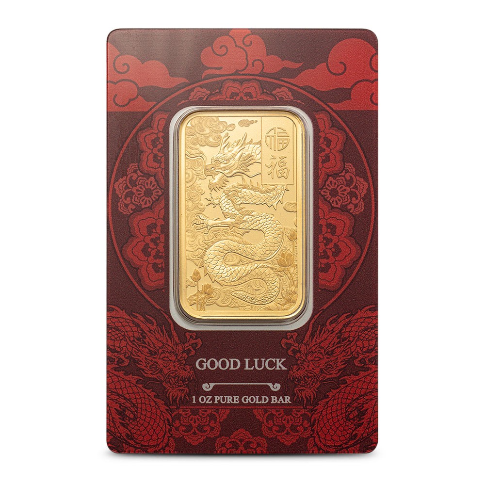 1 oz PAMP Suisse Gold Good Luck Yellow Dragon Bar (New w/ Assay)