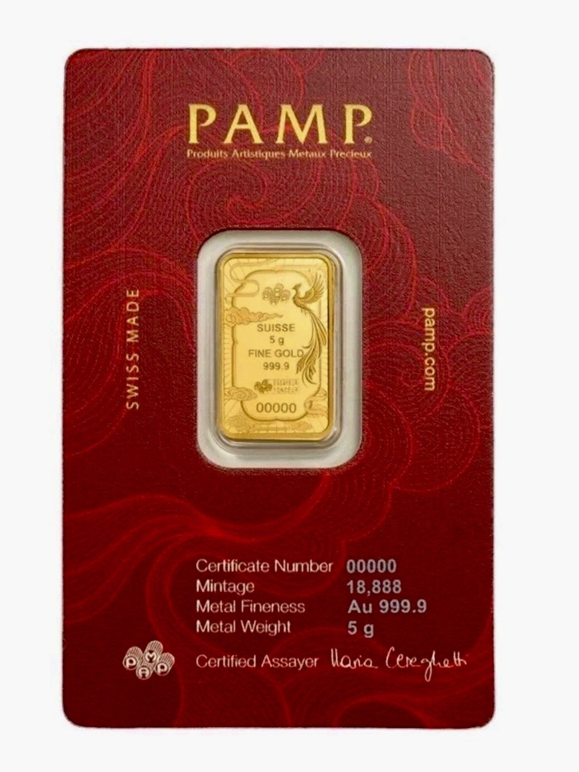 Pamp Suisse Good Luck Phoenix 5 Gram Gold Bar! Just Released!