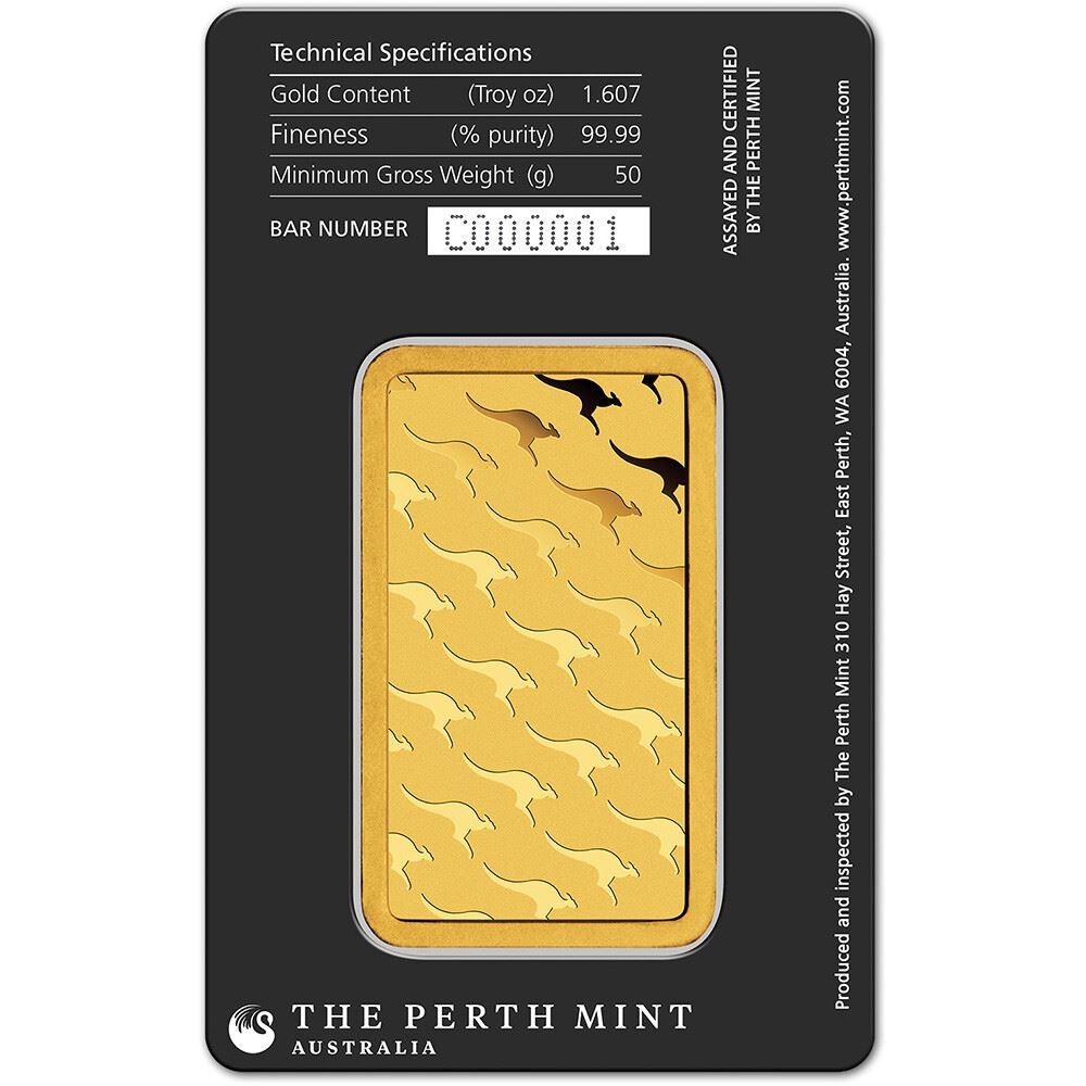 50 gram Gold Bar – Perth Mint – 99.99 Fine in Assay