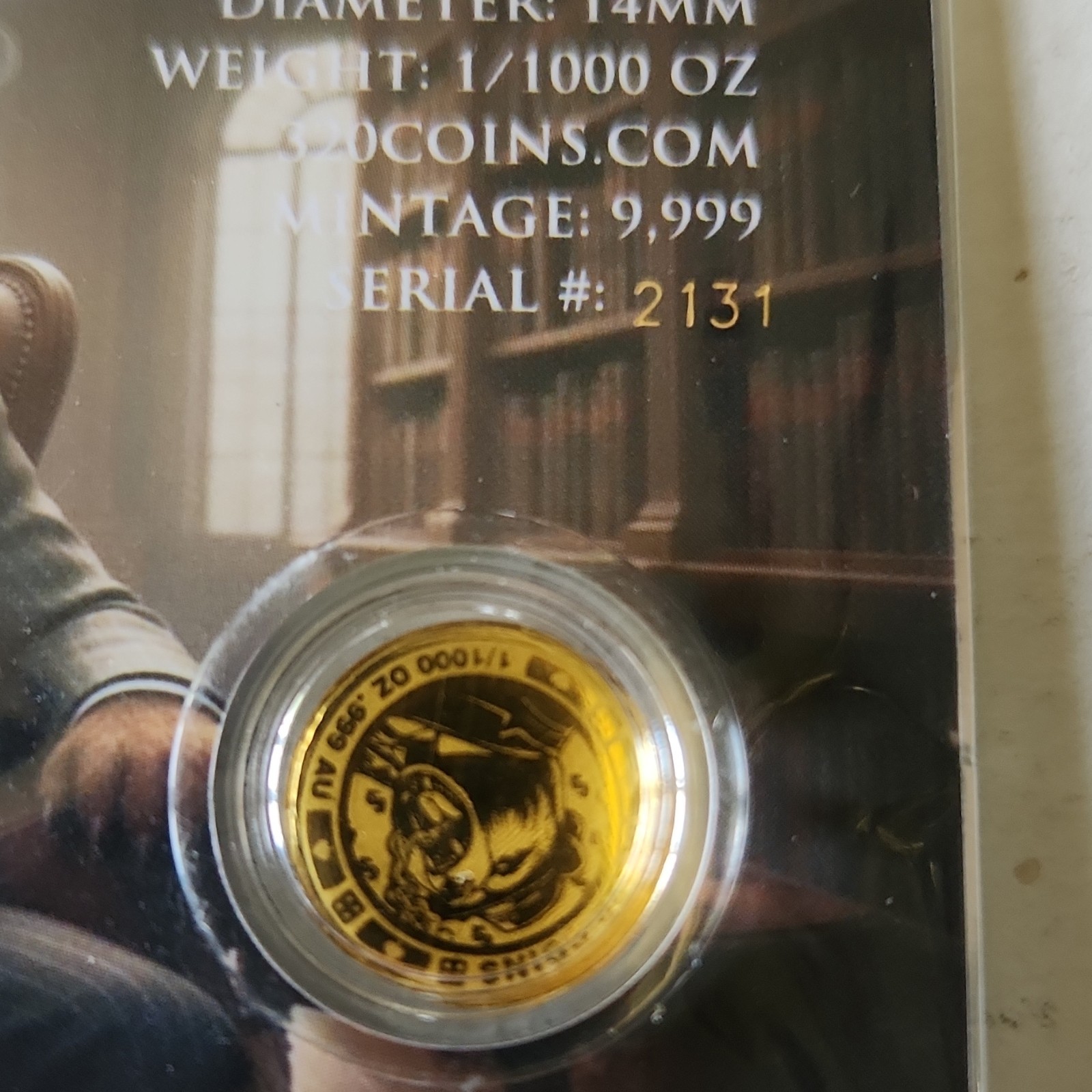 5-0 Coins .999 Fine Gold Round 1/1000 oz in Card Holder
